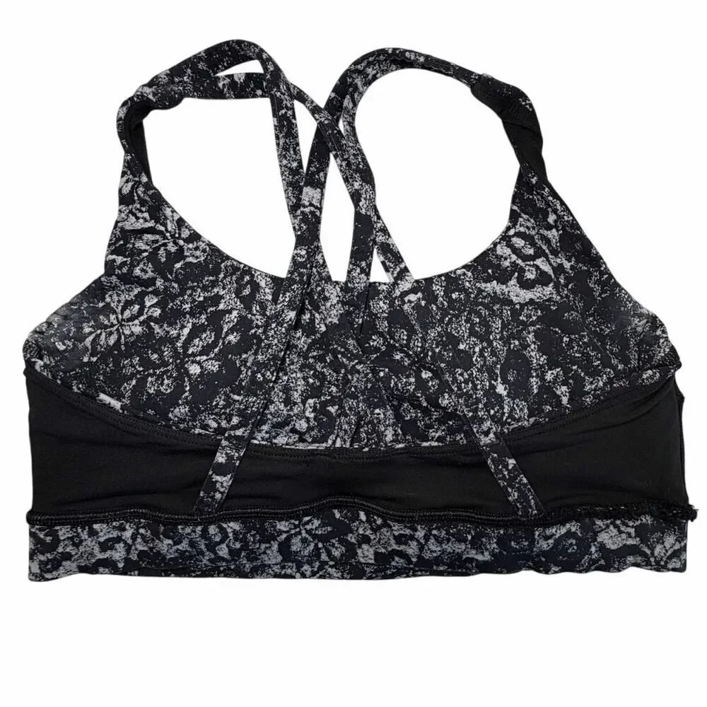 Lululemon Energy Bra Size 6 Medium Support Black White Print Sports Bra